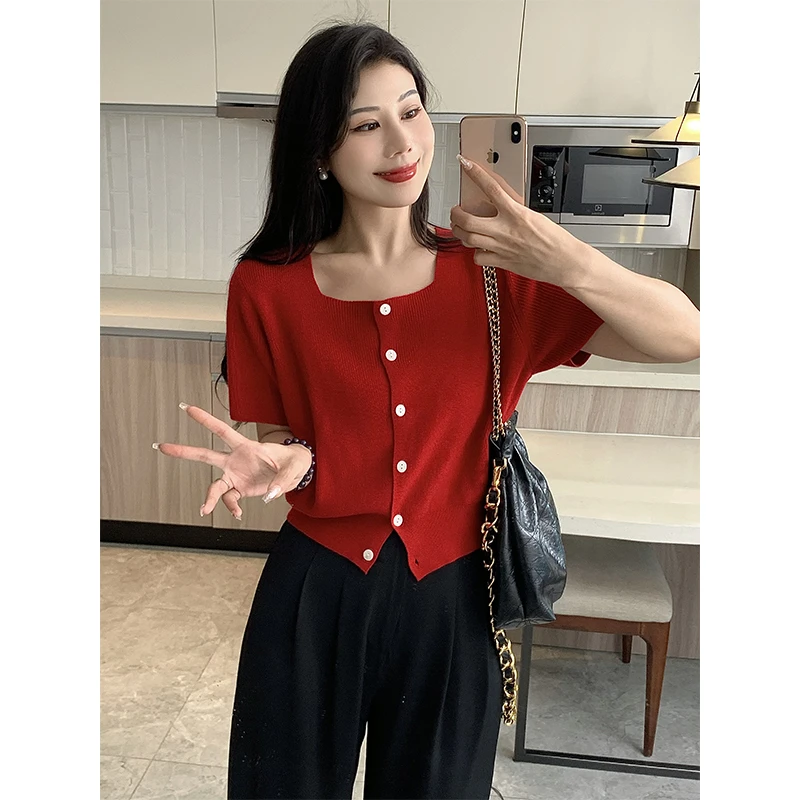 XX DM20335【果冻女孩】夏季大方领ol韩版休闲时尚短款百搭宽松T恤