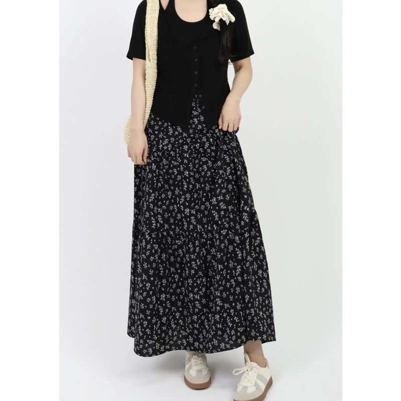 XX DM19812【倾心夏日】 高腰清新小碎花宽松有质感A字版型半身裙