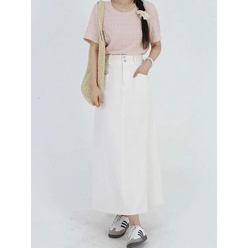 DM20386蛋妹大码半身裙女2024新款爆款夏季胖mm遮肚气质A字裙