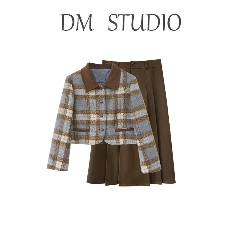 【焦糖拿铁】观与大码女装微胖mm秋冬小香风外套半身裙套装DM15085