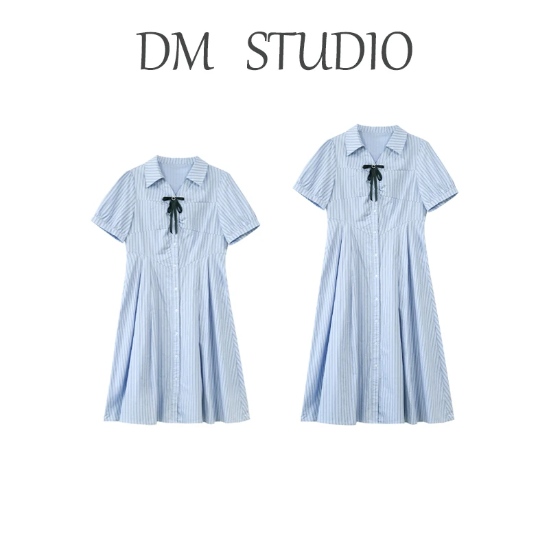 DM19093蛋妹大码女装胖mm夏季V领衬衫领气质A字裙遮肉连衣裙