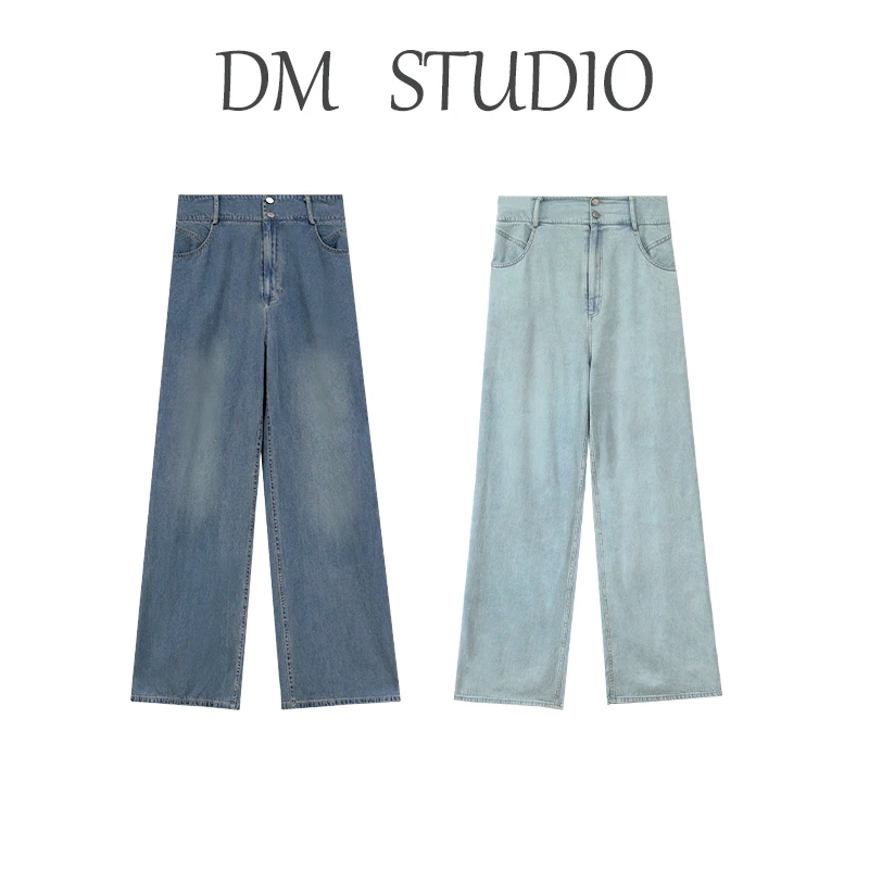 DM18072 蛋妹大码女夏季时尚高腰直筒宽松休闲百搭水洗牛仔裤