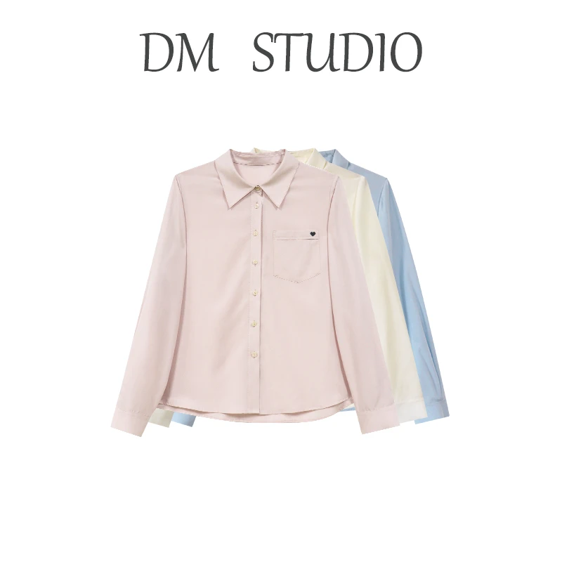 DM16533【夹心奶糖 】小翻领搭配立体爱心刺绣简约正肩衬衫