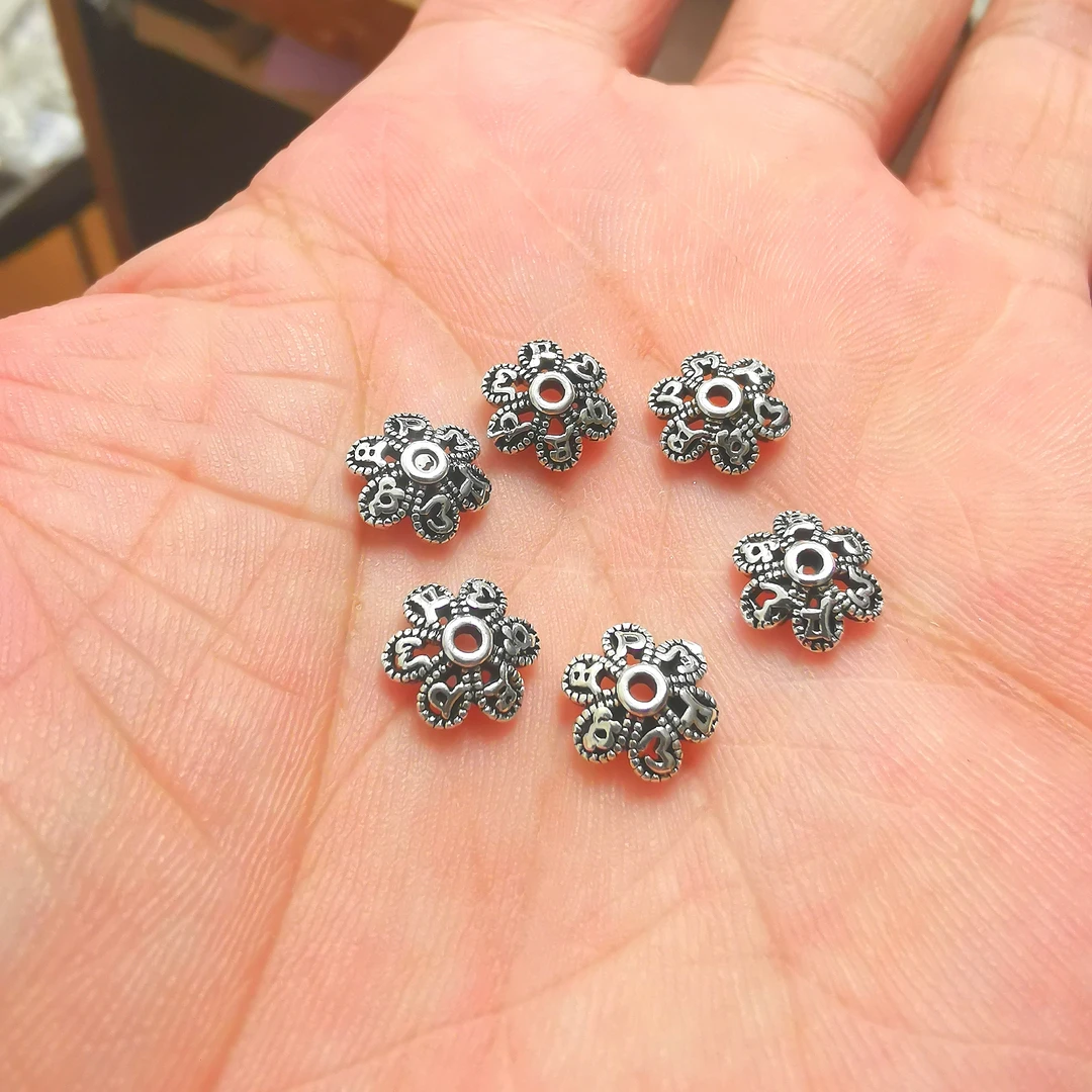 925银银制品 花托隔珠项链捕梦网吊坠龙虾扣尾链开口圈球针生肖