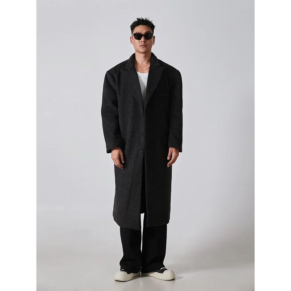 宋春江同款 秋冬长款保暖大衣简约高级感单排扣呢子过膝男外套