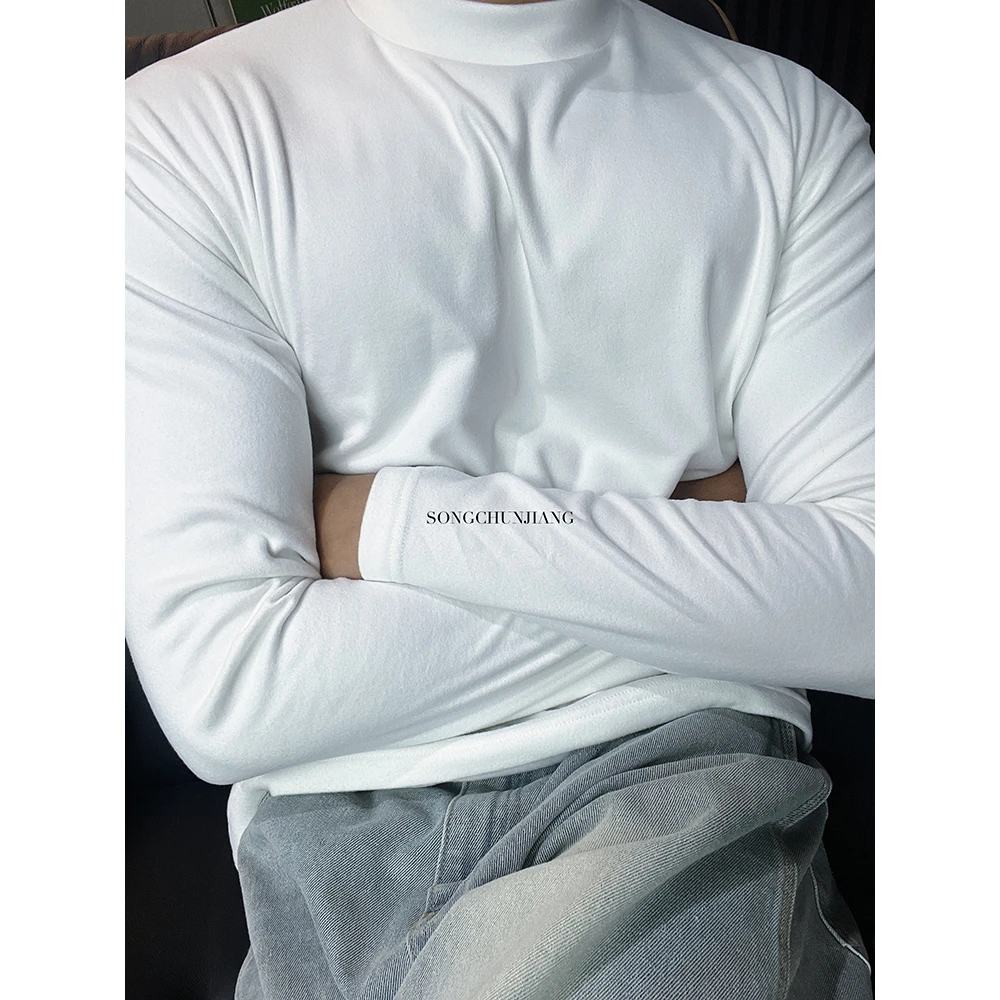 宋春江同款 秋冬保暖德绒纯色打底简约高级感百搭显瘦男长袖T恤