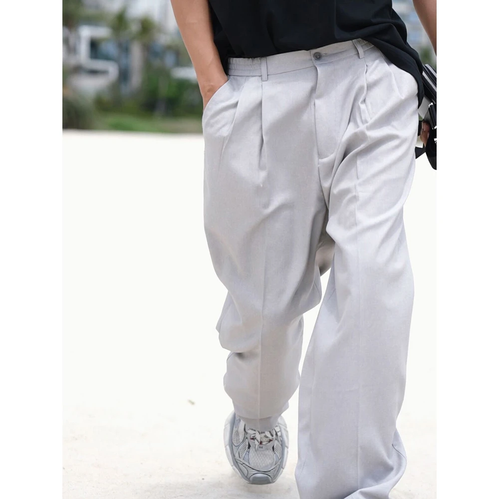 宋春江同款 宽松垂坠感百搭阔腿长裤高级感直筒设计感休闲裤