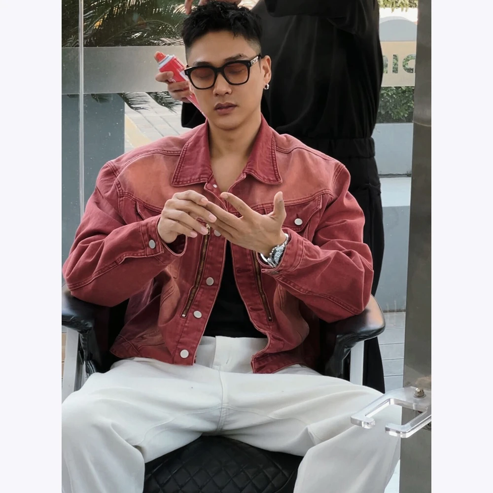 宋春江同款 美式复古水洗牛仔衣渐变拉链设计宽松高级感小众外套