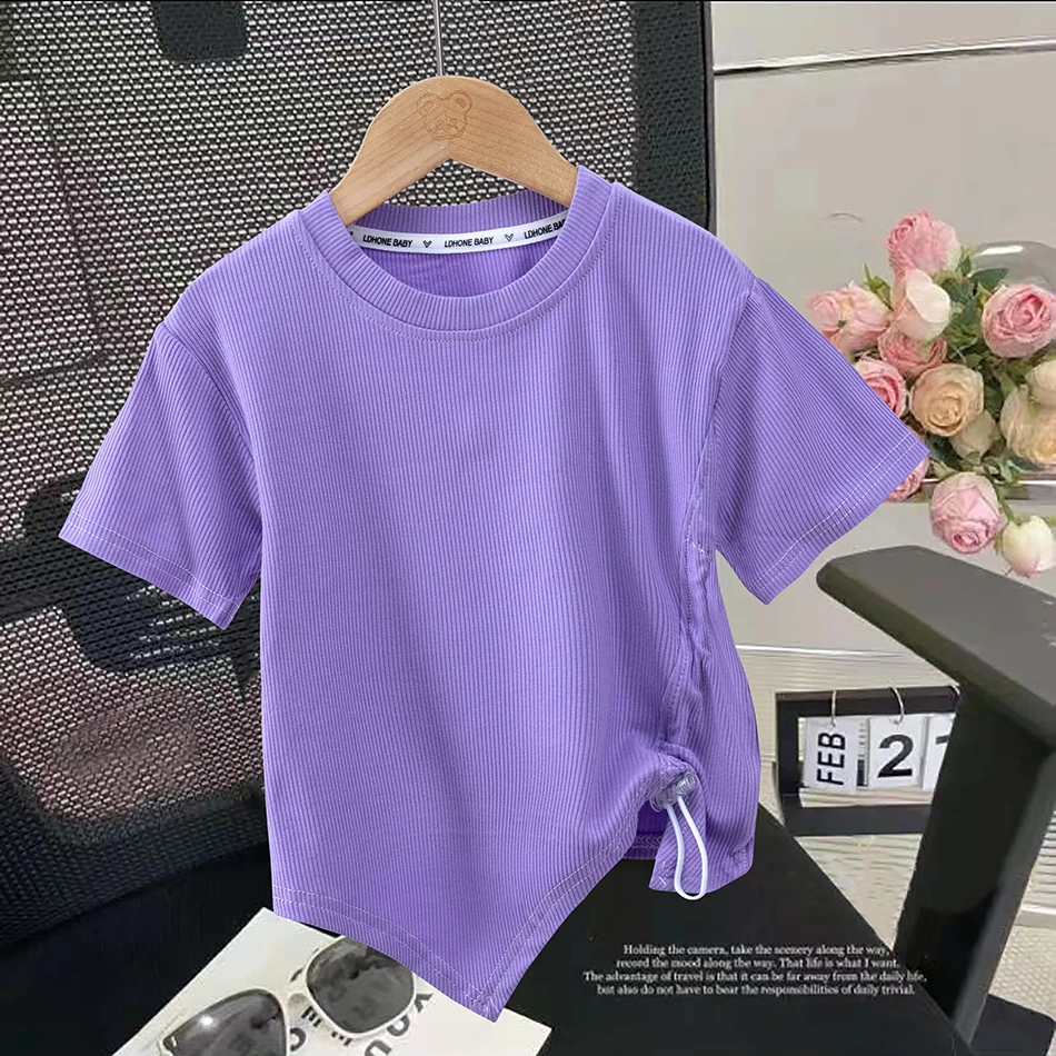 夏季新款短袖T恤百搭纯色上衣圆领宽松透气儿童洋气薄款中大童