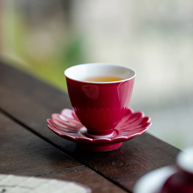 胭脂红功夫茶杯品茗杯家用简约主人杯单杯个人喝茶杯子