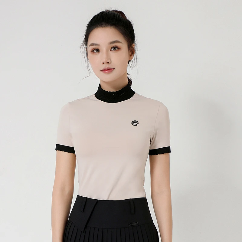 DEXGOLF高尔夫女士短袖T恤夏新款撞色针织圆领polo衫3052时尚气质