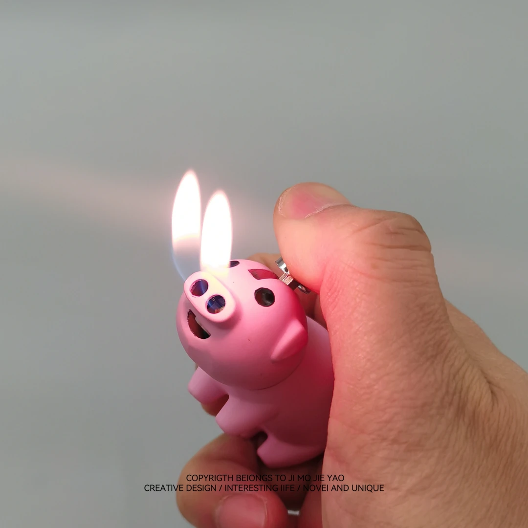鼻子会喷火的猪猪火机 可爱小猪打火机充气 摆件礼物