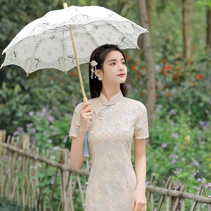 沫姿《星空》2025年日常新款气质蕾丝小清新中款改良国风旗袍春夏款