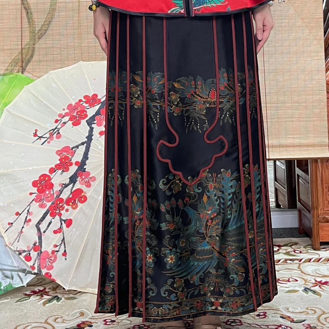 60姆米重缎凤凰呈祥国风马面裙100桑蚕丝香云纱面料缝制复古半裙