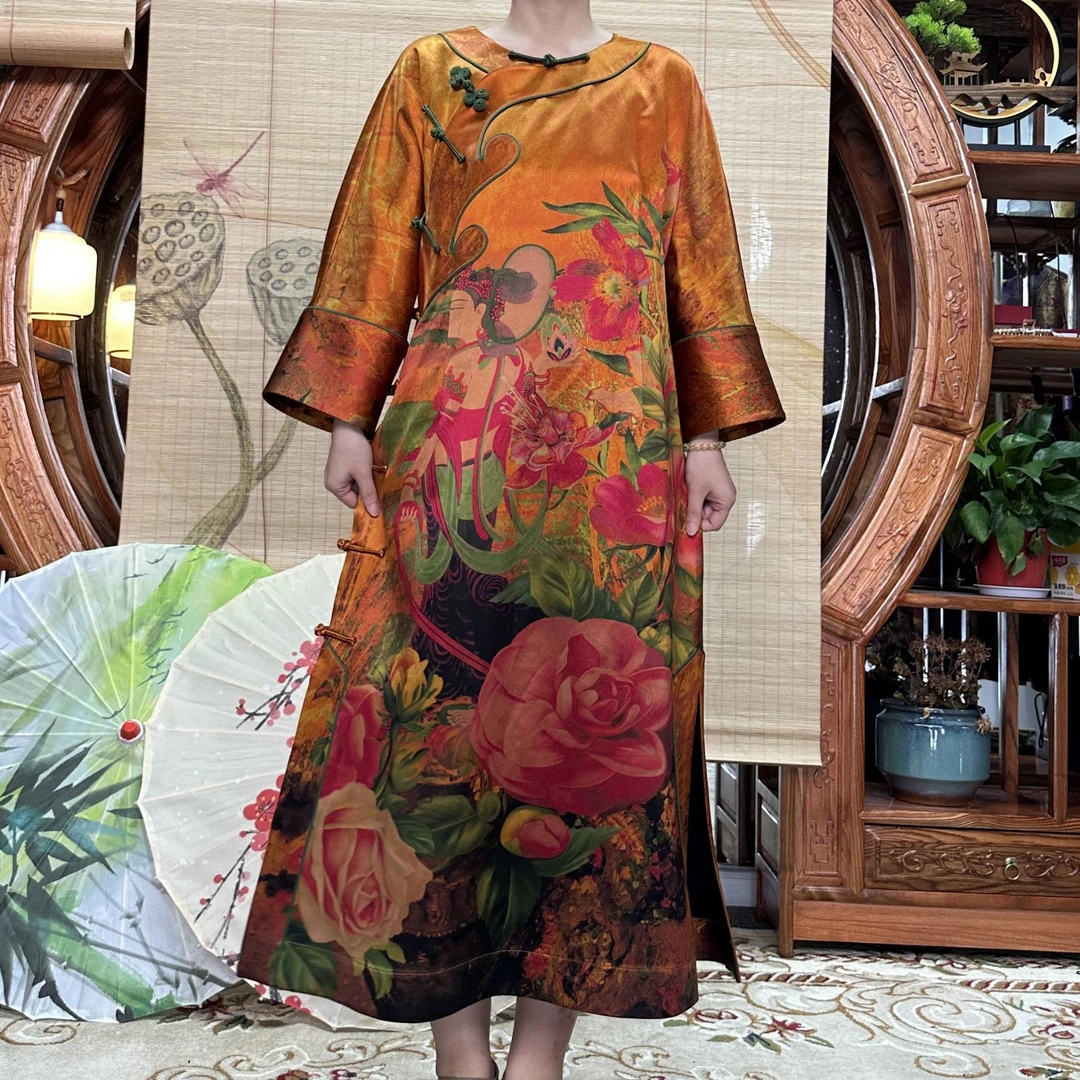 60姆米重缎敦煌花仙子香云纱袍子100桑蚕丝香云纱