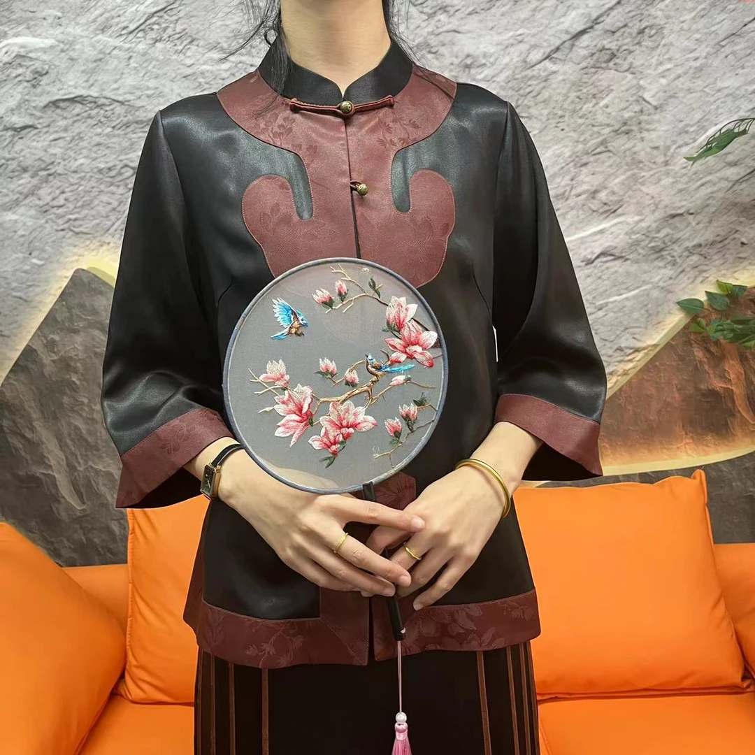 70姆米重缎红云纱贴边马褂100桑蚕丝香云纱面料缝制中国风