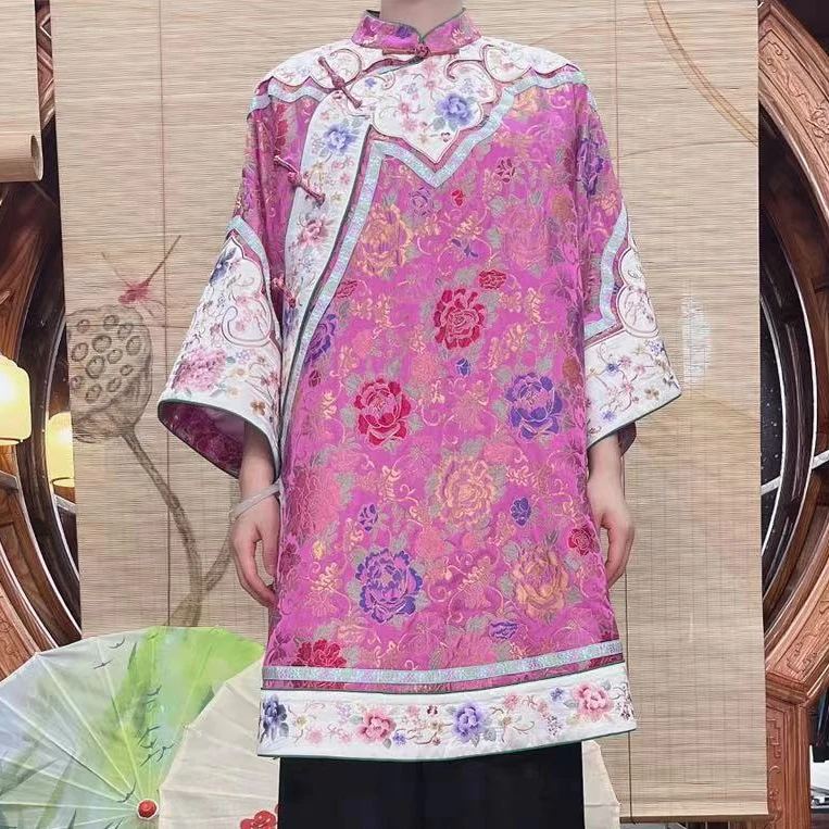 妆花云锦100桑蚕丝中长款太太服面料缝制中国风