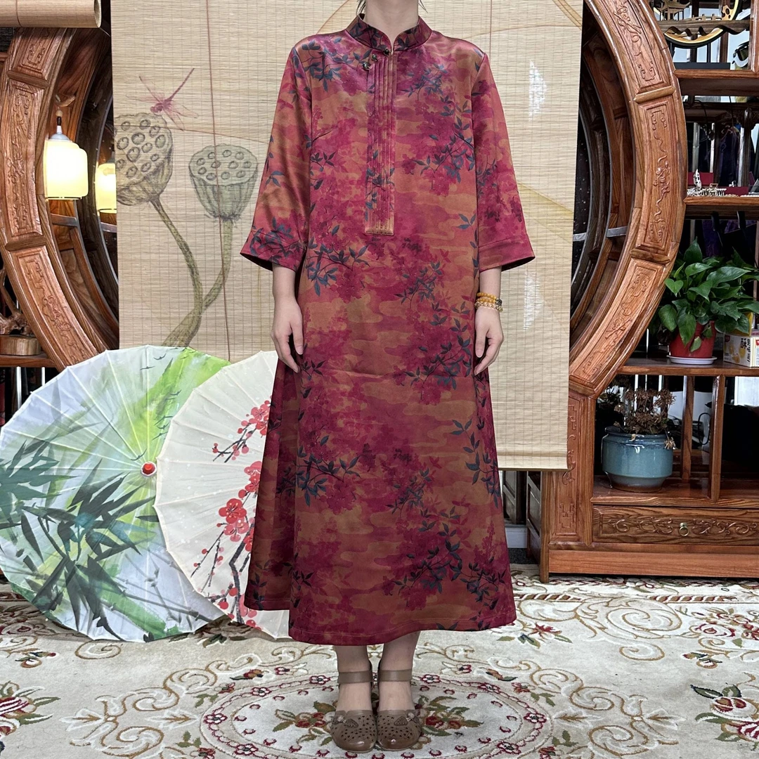 60姆米重缎枫叶同春100桑蚕丝香云纱连衣裙面料缝制中国风