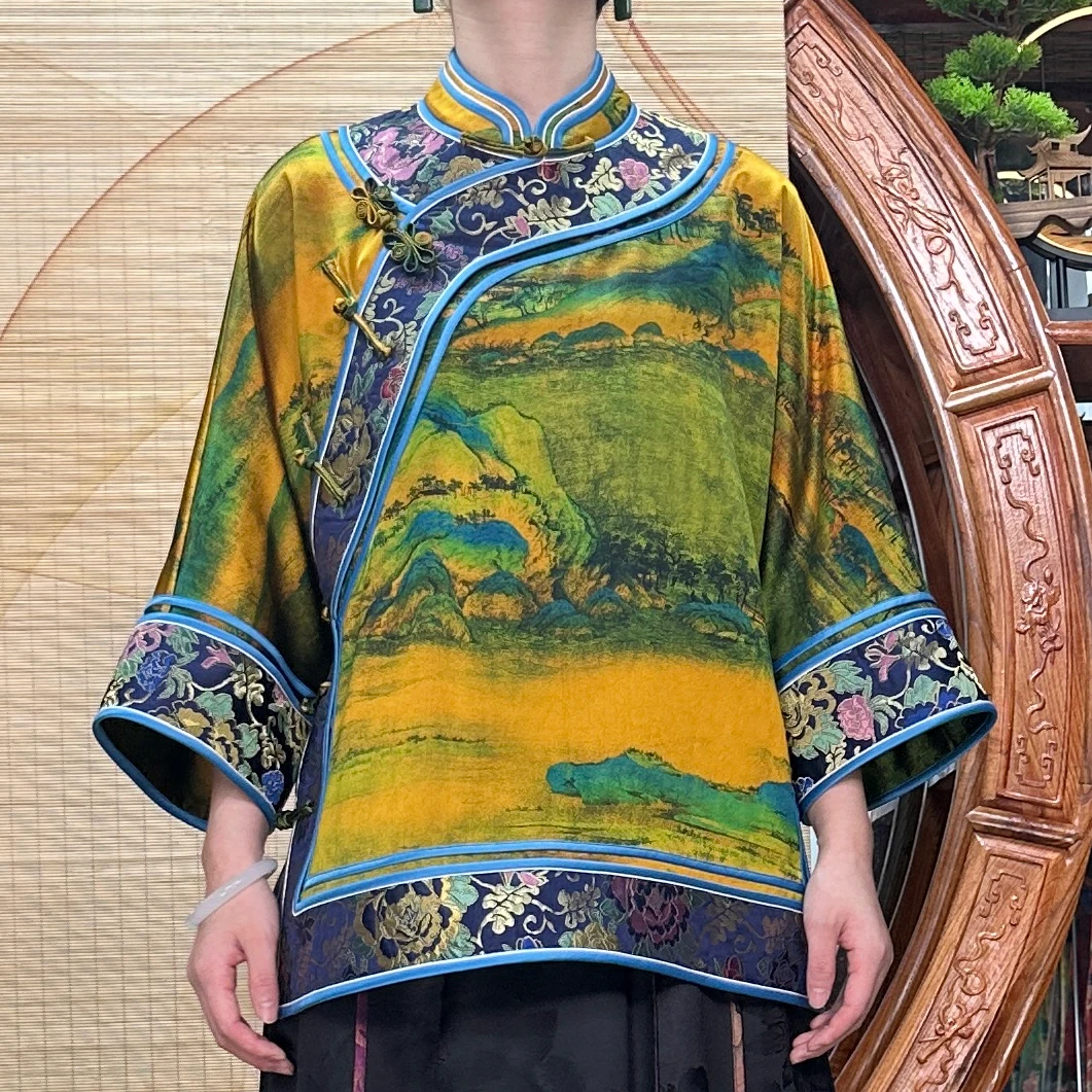 妆花云锦千里江山图100桑蚕丝香云纱太太服中国风