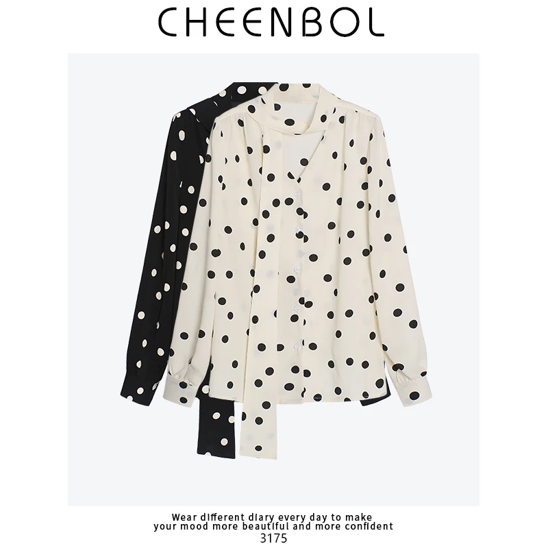 3175长袖衬衫时尚波点衬衫女春秋新款简约设计感上衣通勤OL衬衣