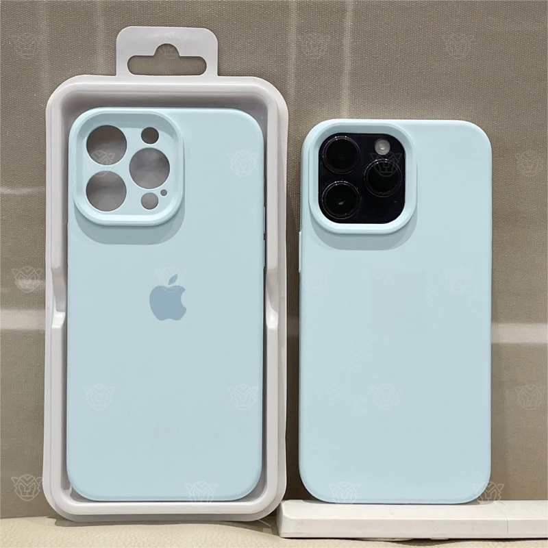新天蓝高级感苹果13/12/11液态硅胶iPhone15防摔软14ProMax手机壳