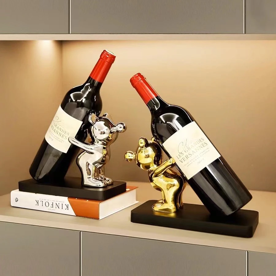 轻奢高档红酒熊红酒摆件酒柜电视柜客厅玄关餐边柜博古架装饰品
