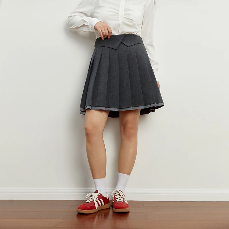 独束微胖MM大码女装百搭学院风百褶裙显瘦设计半身裙23DS83105
