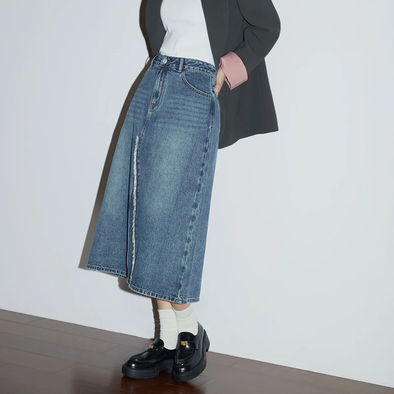 独束微胖MM大码女装高腰A字通勤牛仔裙时尚显瘦半身裙子23DS83091