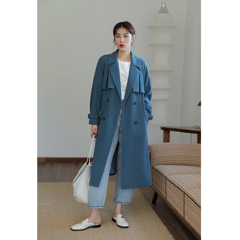 独束奥莱店微胖MM大码女装气质抗皱垂感外套显瘦长风衣21DS2185