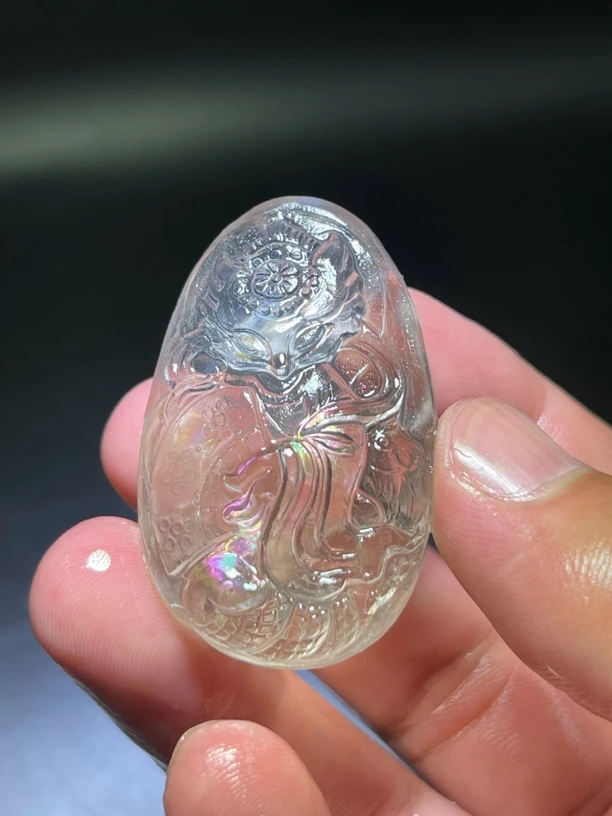 天然水晶茶晶七彩九美狐狐仙娘娘吊坠，扇子光交善缘