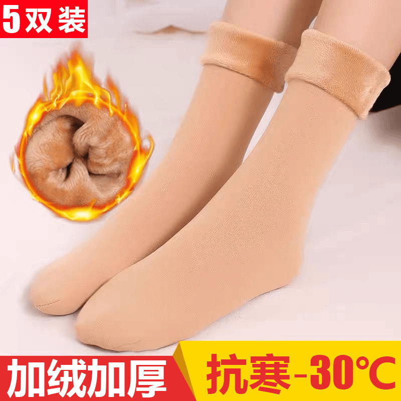 秋冬季雪地袜加绒加厚防寒保暖地板袜女雪地袜中筒袜毛绒长筒舒适