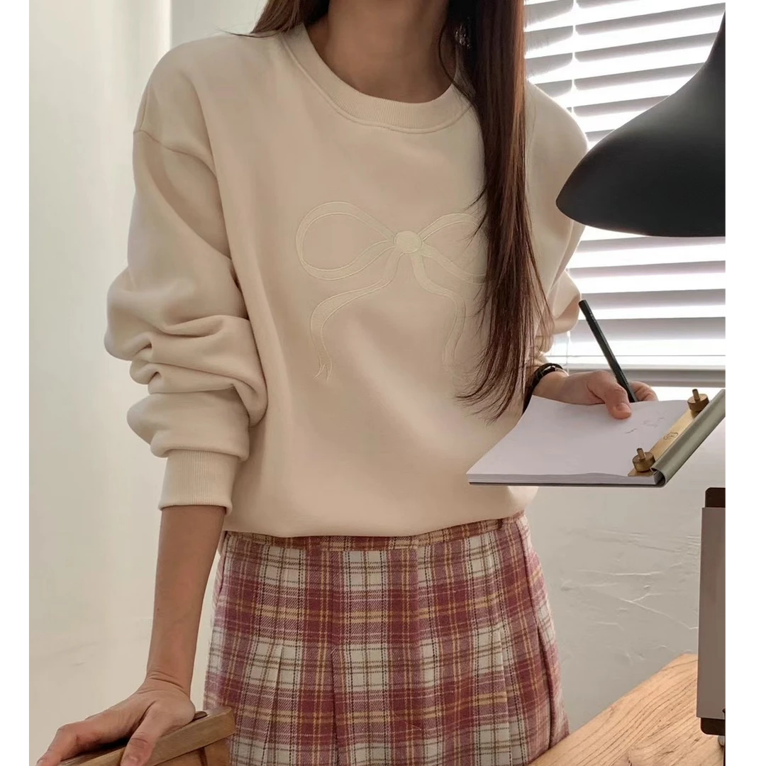 韩东大门正品 新款女生蝴蝶结加绒卫衣