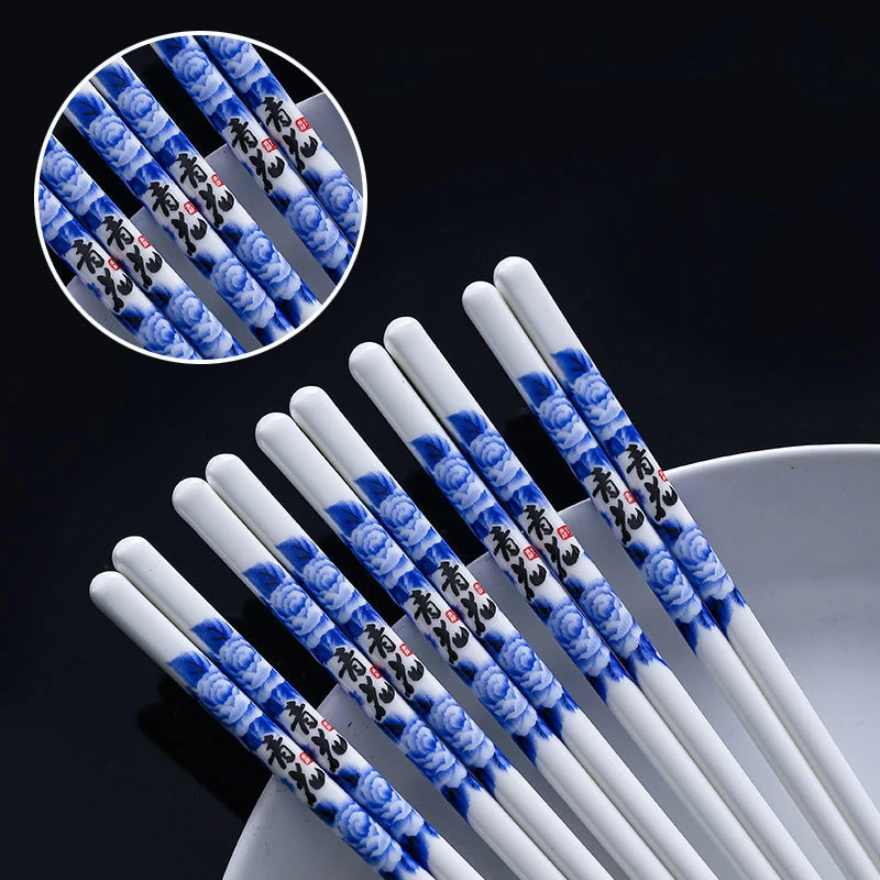 青花陶瓷筷子家庭餐厅通用餐具健康公筷易清洗耐高温筷子可消毒