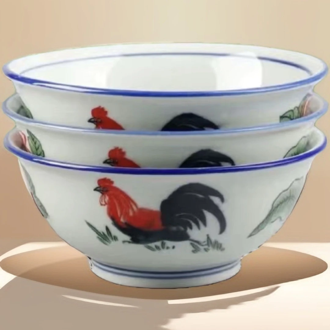 酒店餐厅大汤碗防烫陶瓷餐具高温釉下彩公鸡汤面碗加厚四方盘菜盘