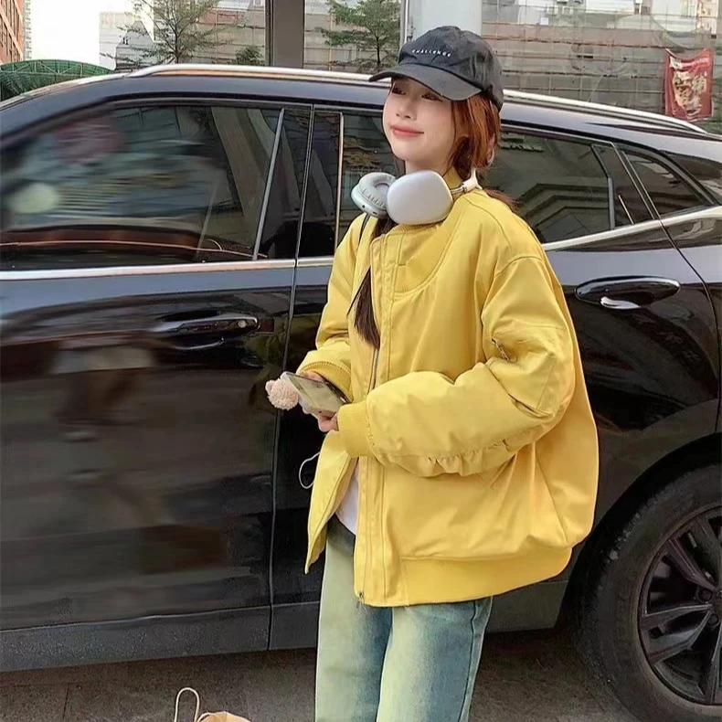 飞行员夹克夹棉服薄款加厚棒球服外套男女2024秋冬季宽松大码情侣