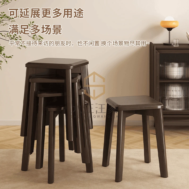 【可叠放•壮壮方登】实木凳子家用板凳现代餐桌椅子网红可叠放方凳