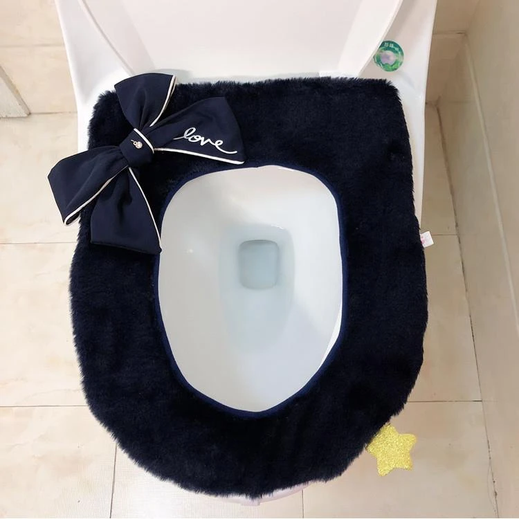 少女心蝴蝶结马桶套毛绒绒马桶坐圈马桶垫 马桶圈套防滑带提手