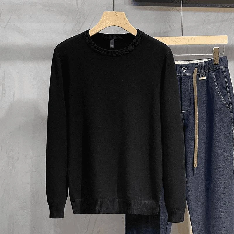 2024纯色针织打底衫男秋冬季修身加绒线衣男士圆加绒男士大衣