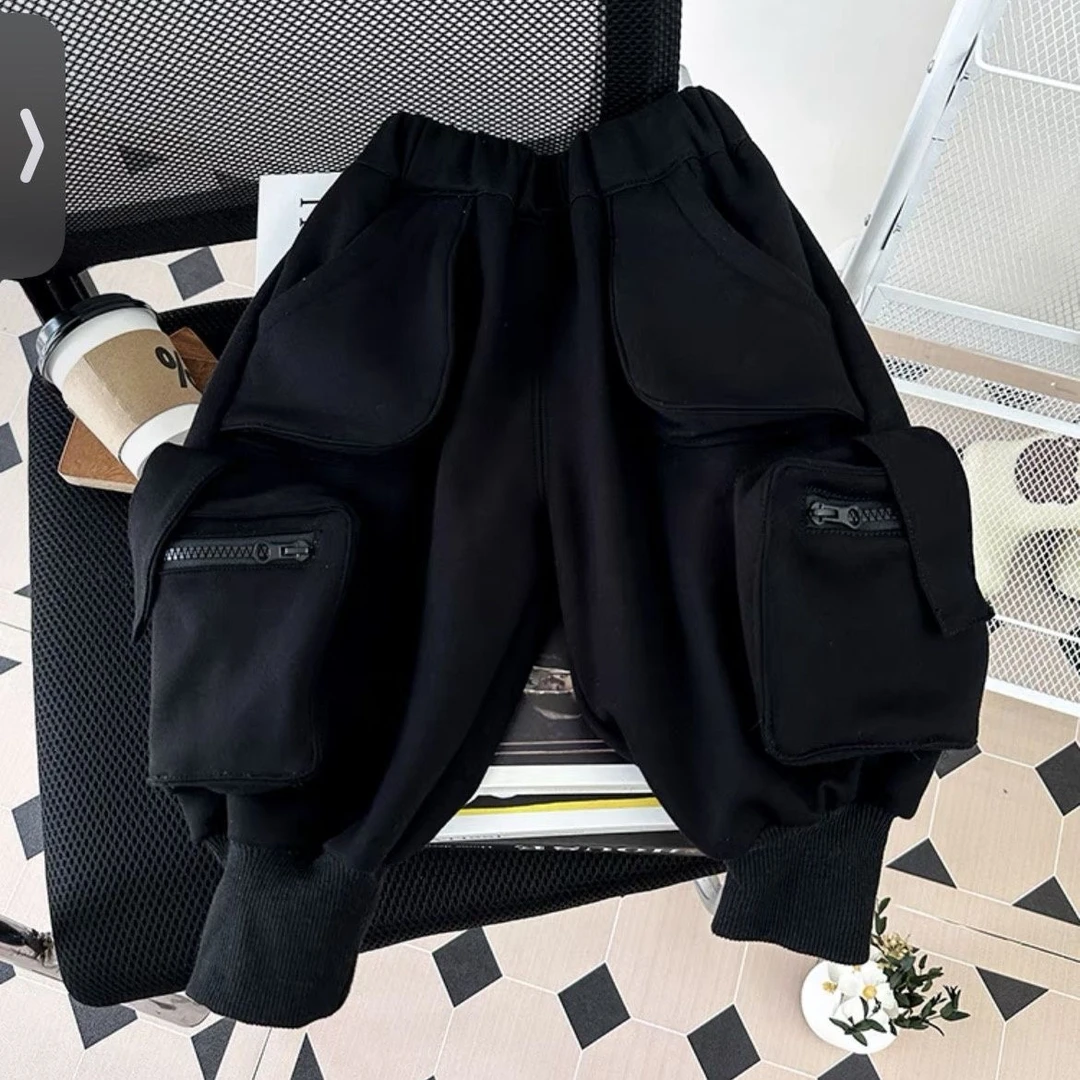 儿童裤子秋冬新款男童裤中小童宽松冬款加绒长裤男孩帅气工装裤潮