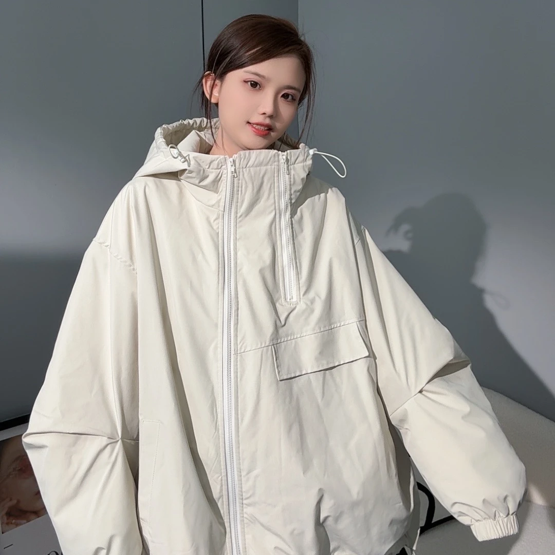 【小欣定制】潮牌设计拉链连帽外套2024新款加厚情侣装上衣8156