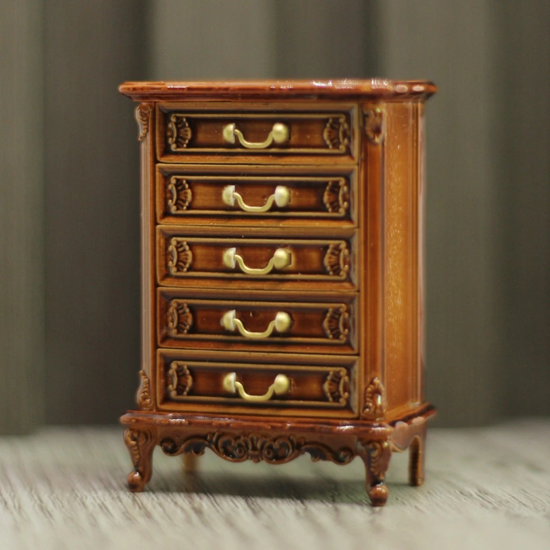 娃娃屋配件1比12欧式迷你斗柜储物柜 收纳柜可拉抽屉式娃娃屋配件