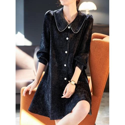 欧洲站洋气娃娃领钉钻亮丝连衣裙春季新款气质减龄宽松遮肉打底裙