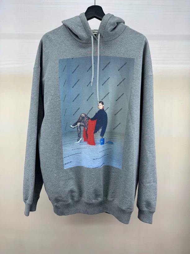Balenciaga 灰色双面人像帽衫/XS码/98新