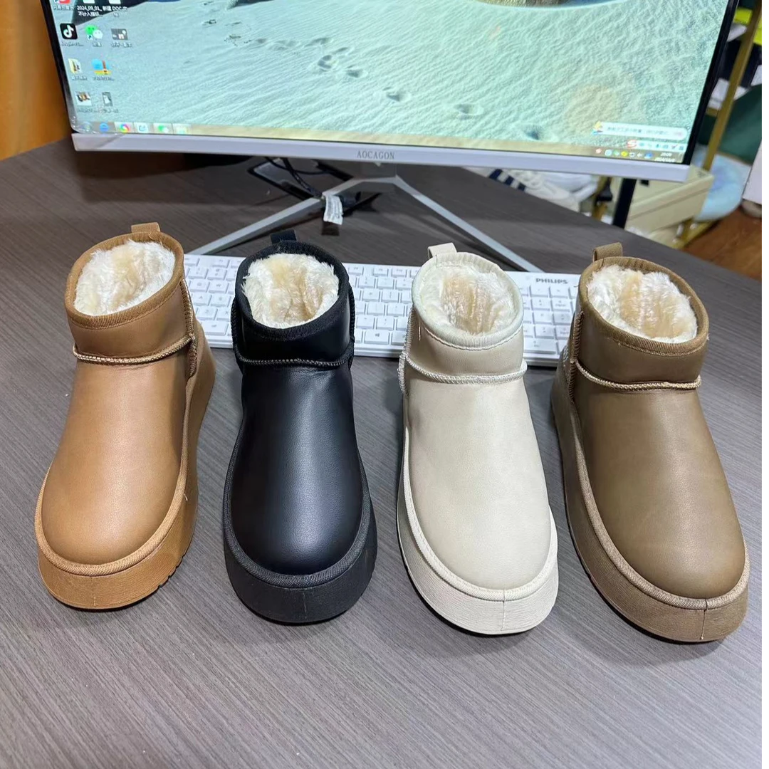 皮面雪地靴女款新疆包邮冬季加绒加厚保暖休闲时尚网红爆款