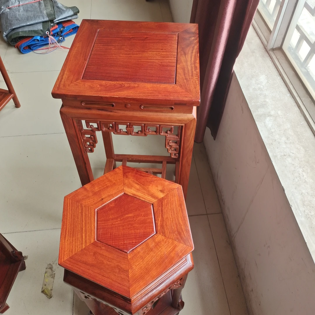 花架80高四方60实木玄关木质雕花茶柜六角花架客厅家用新中式高档