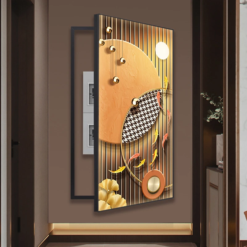 超大尺寸电表箱电闸箱遮挡装饰画现代简约金瓷画面竖款消防栓挂画