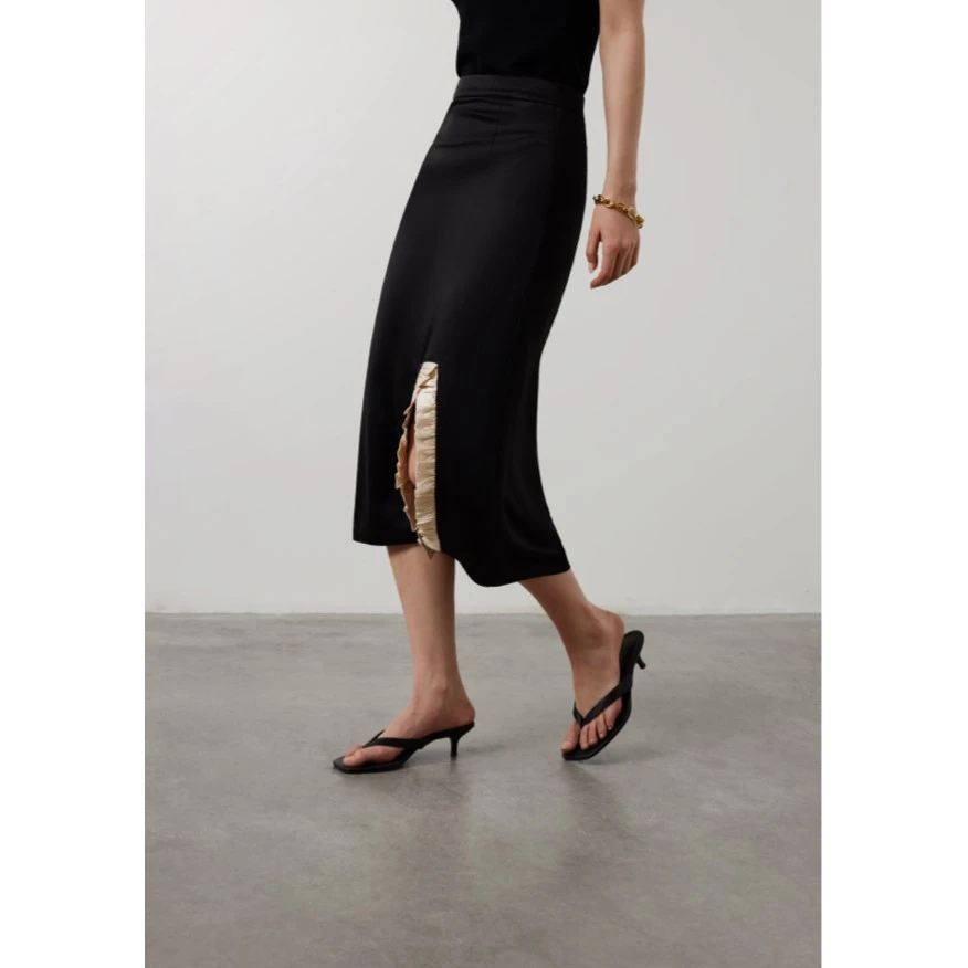 ICYNESS-醋酸缎面木耳边裙