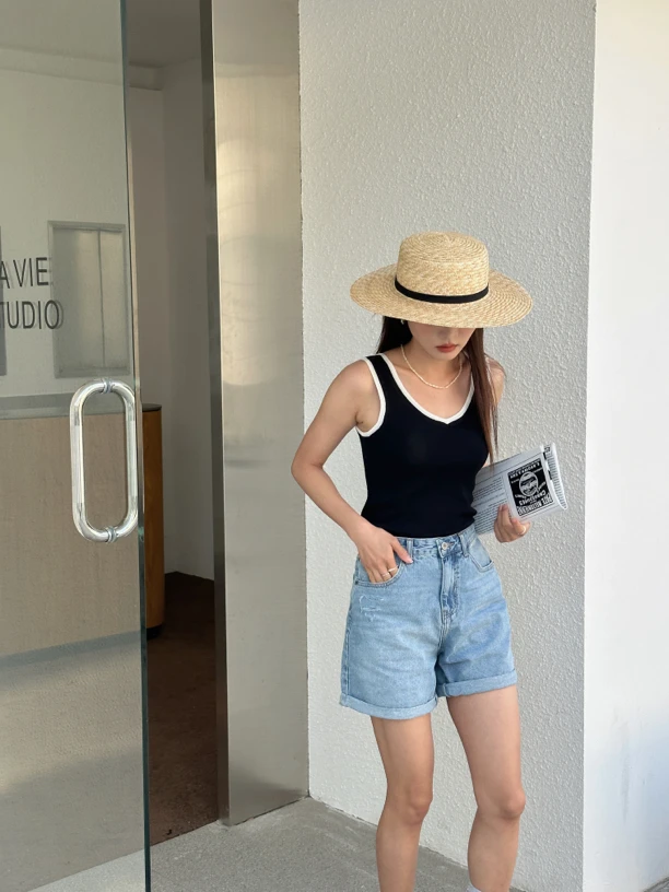 ICYNESS-ins水洗卷边牛仔短裤