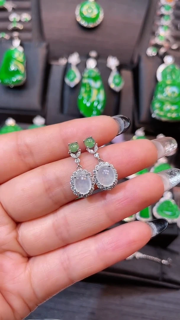 【闪购商品】翡翠耳钉银S925镶嵌*5