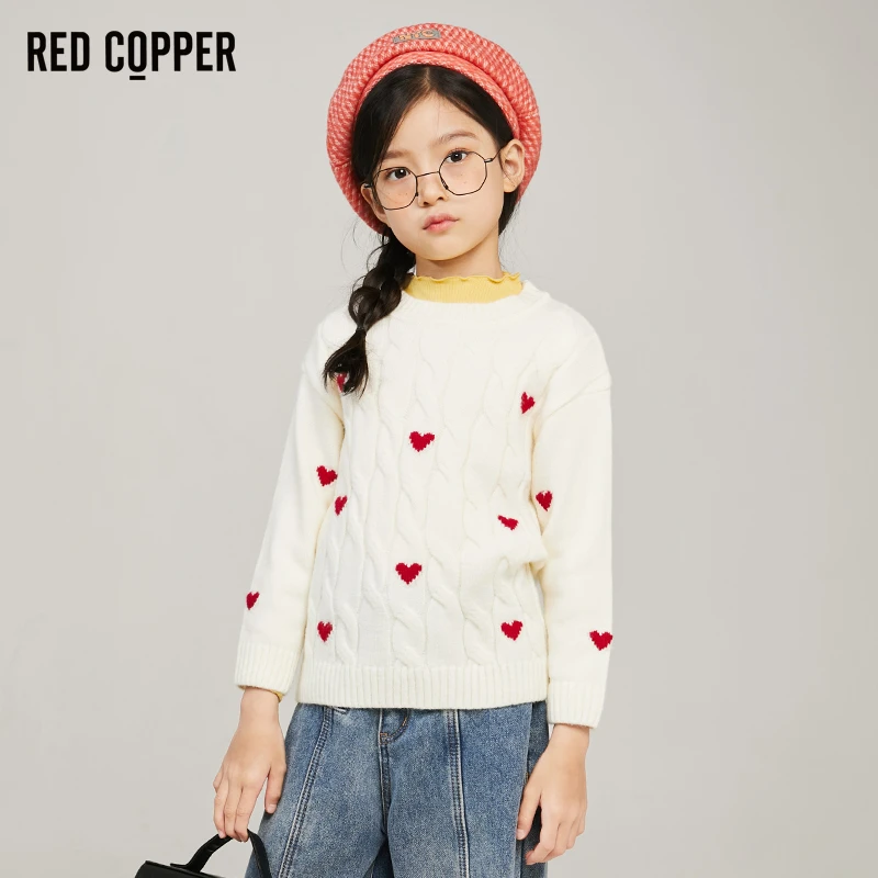 redcopper2023秋冬新款女童装毛针织衫白色上衣开衫毛衣RGX422702
